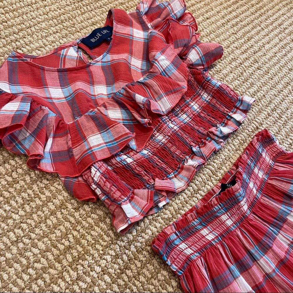 Blue Life Cherry Red Plaid Shorts Set S/M - Picture 5 of 10